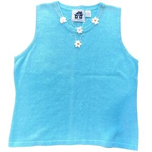 Vintage Storybook Knits Sleeveless Tank Sweater Vest Beaded Crochet Flower Sz 1X